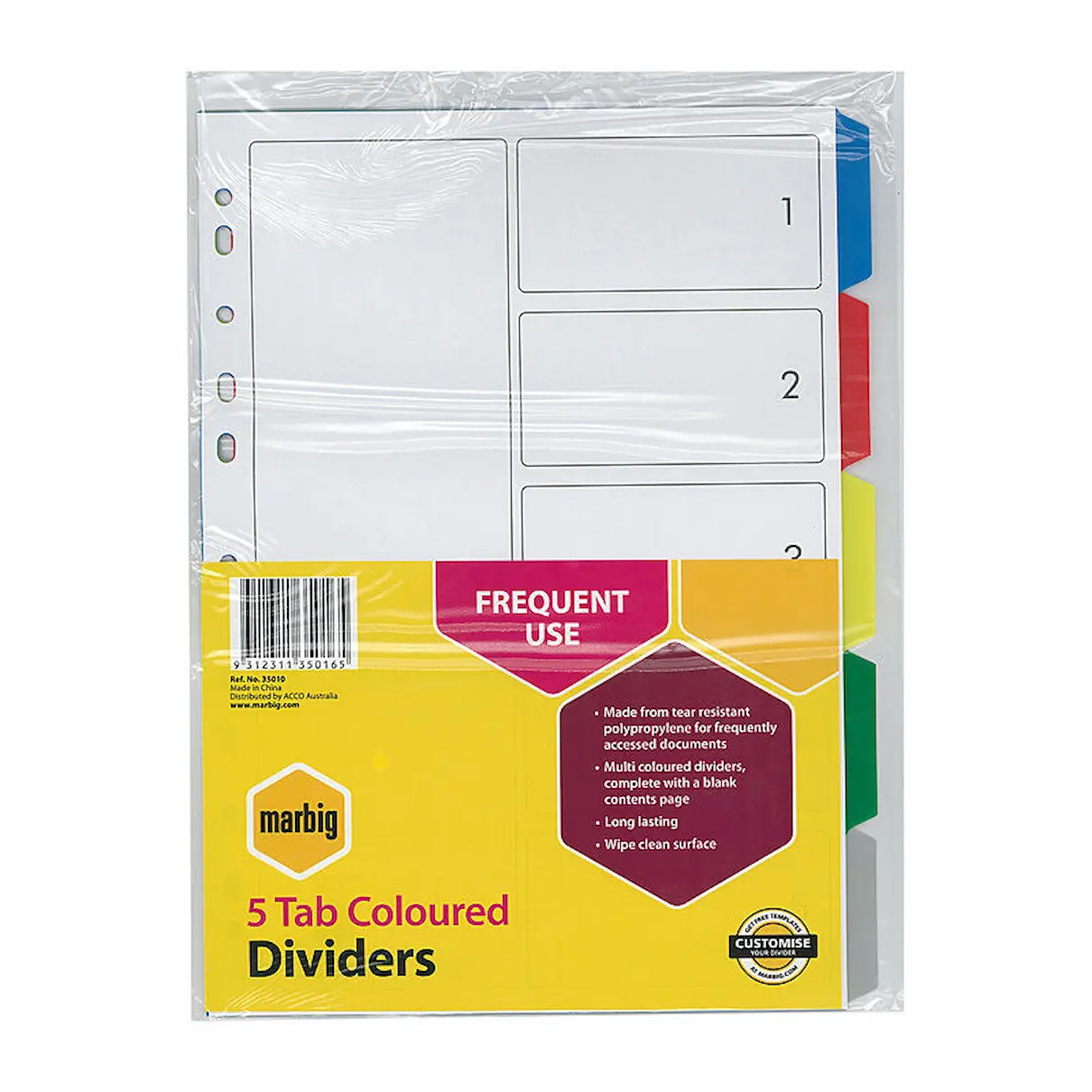 Marbig 5 Tab Dividers, Indicies, Multi Colour