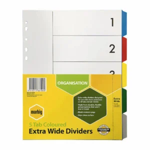 Marbig 5 Tab Dividers, extra wide, multi colour