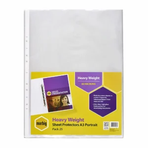 Marbig A3 Sheet Protectors, Heavy Duty, Portrait, Pack 25