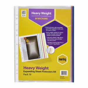Marbig expanding sheet protectors, A4, pack 10