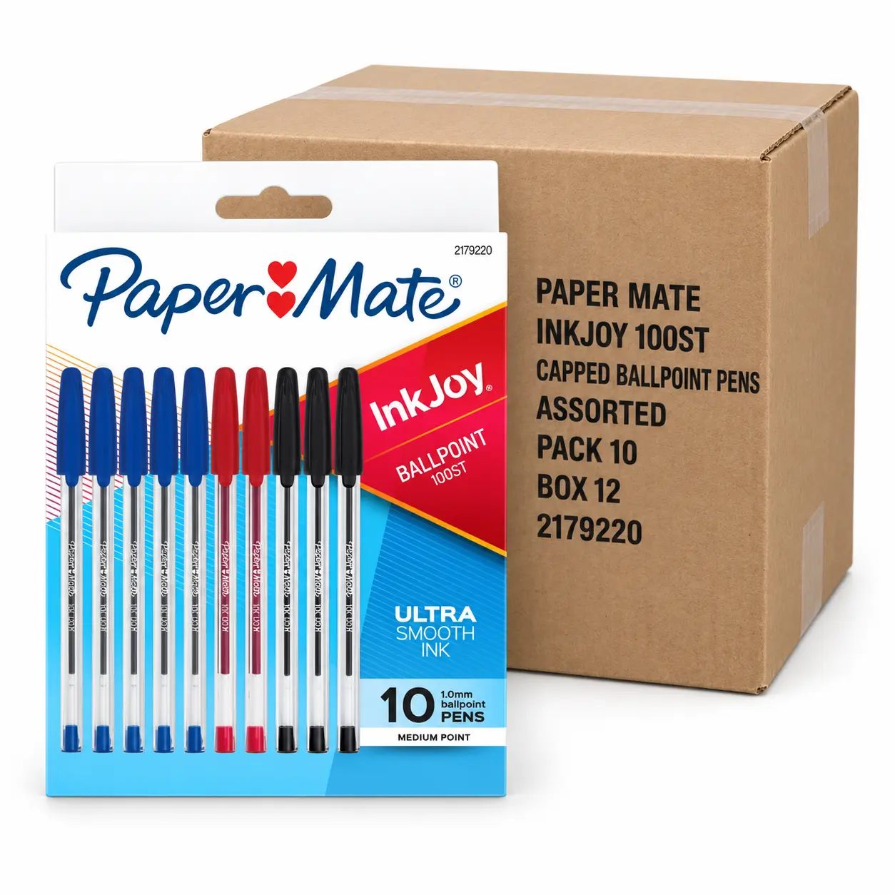 Paper mate Inkjoy 100ST Ballpoint Pens Assorted, pack 10, box 12
