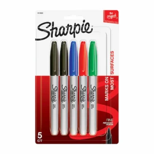 Sharpie Fine Permanent Markers, Assorted Colours, Pack 5