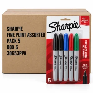 Sharpie Fine Permanent Markers, Assorted Colours, Pack 5, Box 6