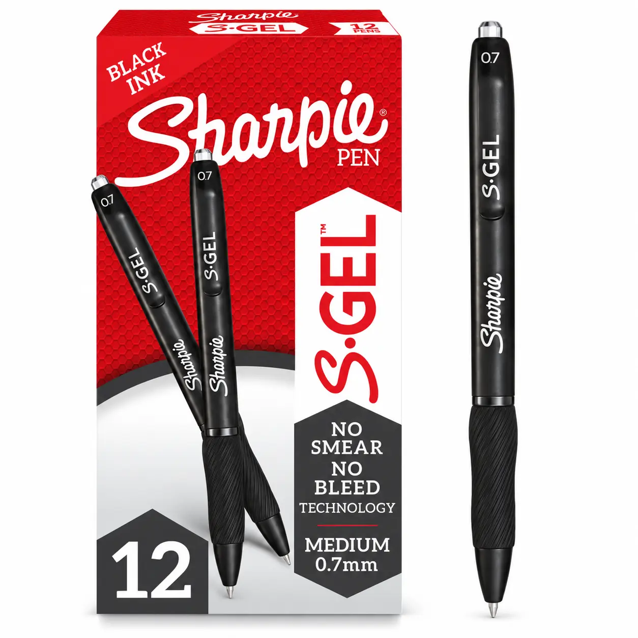 Sharpie S-Gel Retractable Black Gel Pens, Box 12