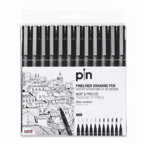 Uni Pin Black Fineliners Assorted Pack 12