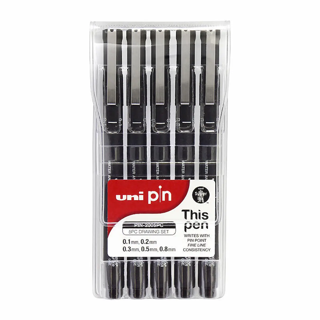 Uni Pin Black Fineliners Assorted Pack 5