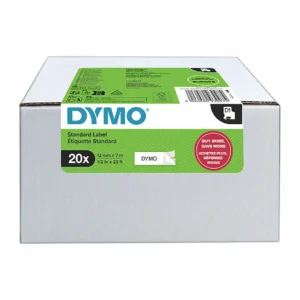 Dymo D1 12mm Black on White Tapes, Pack 20