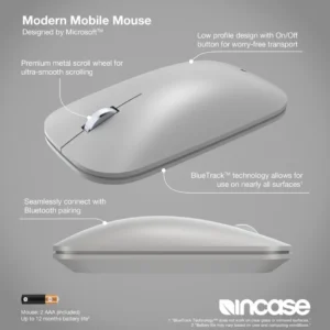 Incase Bluetooth Modern Mobile Mouse, Platinum, features