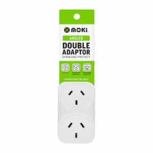 Moki Angled Double Power Adaptor, packaged